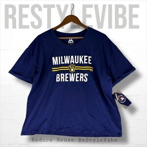 MAJESTIC Women’s Size XL T- Shirt Top Tee BREWERS MLB Baseball Milwaukee NWT NEW